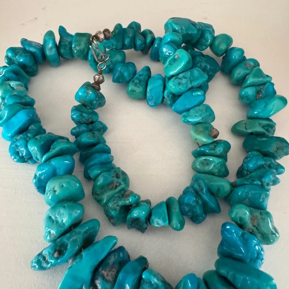 Turquoise‎ Nugget Chip Necklace 24” Long